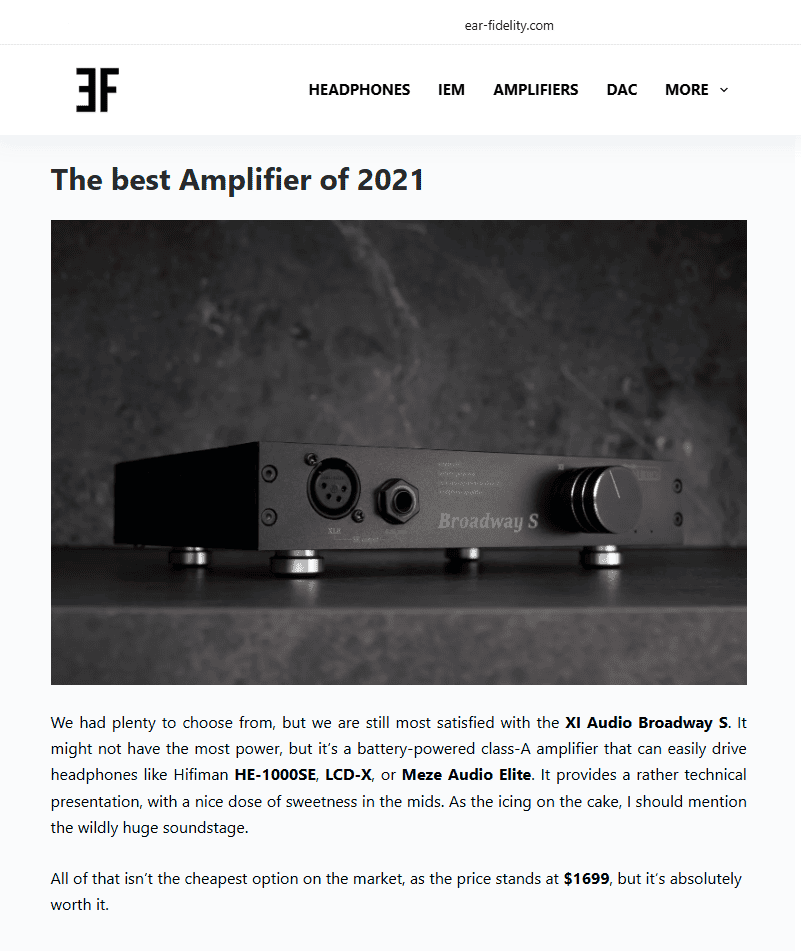 High-end headphone amplifier Ear-Fidelity-Broadway-s-2021
