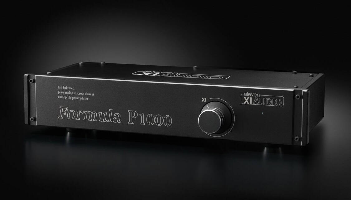 Eleven Audio Formula P1000 headphone amplifier with brushed metal finish and XLR ports.